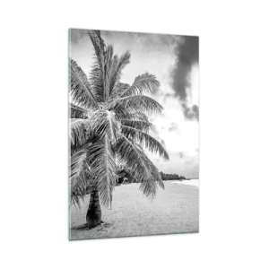 Impression sur verre - Image sur verre - Palmier noir et blanc sur une plage déserte avec des nuages - 80x120cm - Quand tu aspires à la solitude - Décoration murale moderne pour le salon et la chambre ARTTOR