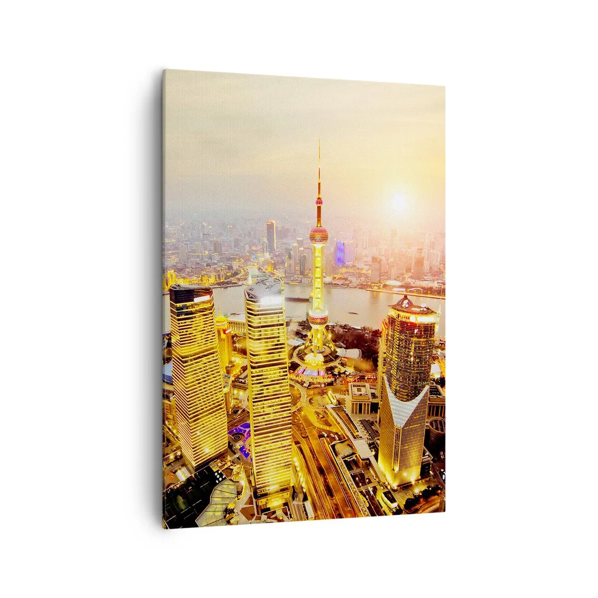 Impression sur toile - Image sur toile - Panorama de la ville avec des gratte-ciels au coucher du soleil - 70x100cm - Rêve asiatique - Décoration murale moderne pour le salon et la chambre ARTTOR