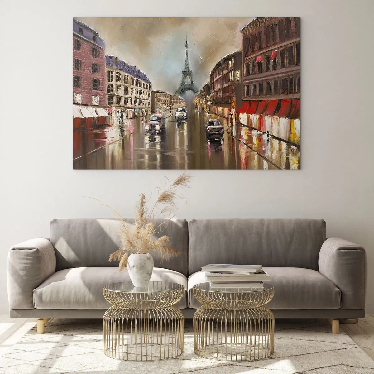 Impression sur verre - Image sur verre - Rue de Paris le soir avec vue sur la Tour Eiffel - 120x80cm - Elle seule compte - Décoration murale moderne pour le salon et la chambre ARTTOR