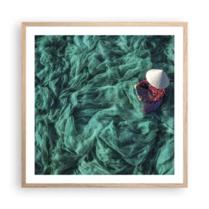 Affiche dans un chêne clair - Poster - Dans une mer de filet - 60x60 cm