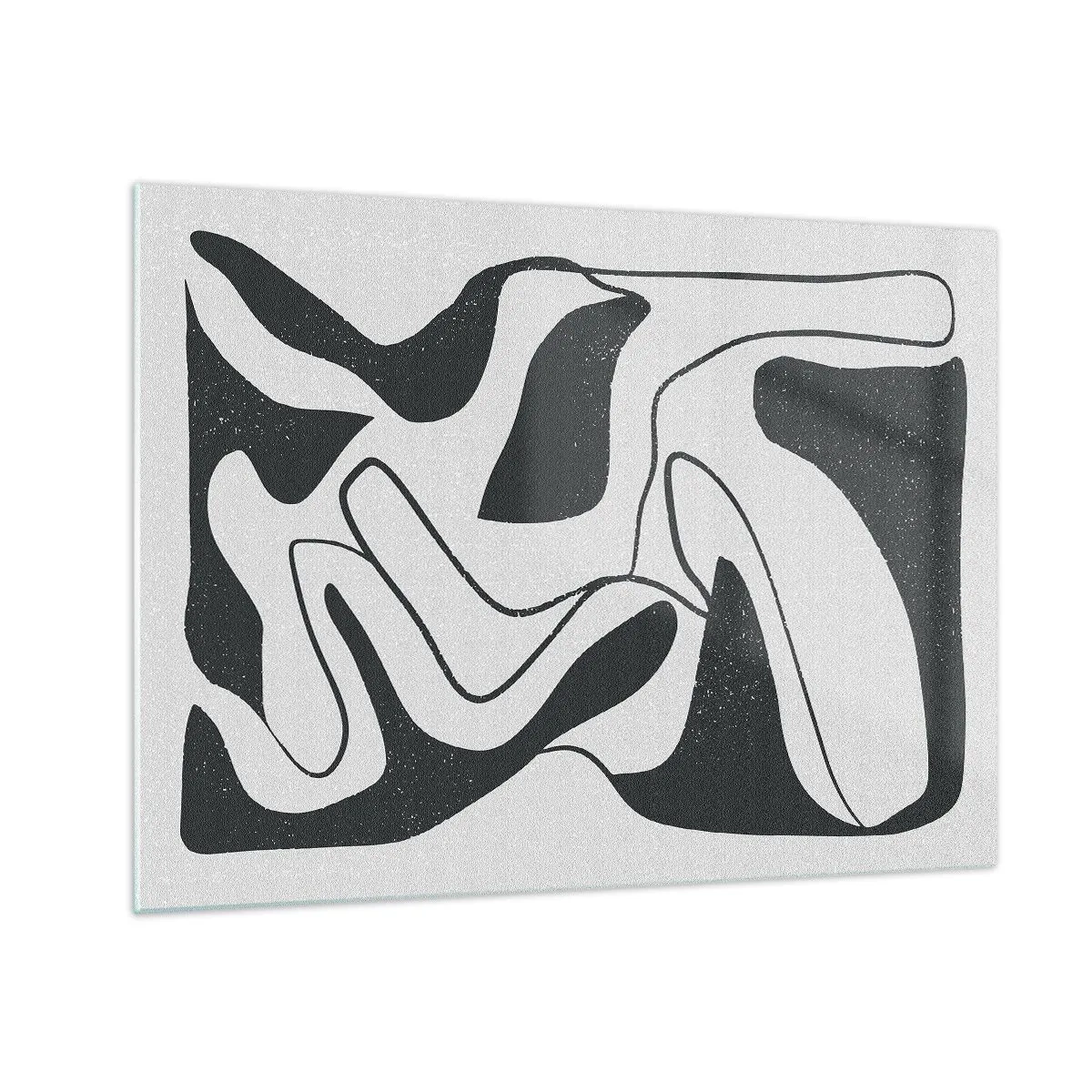 Impression sur verre - Image sur verre - Formes abstraites en noir et blanc ressemblant à un labyrinthe - 70x50cm - Amusement de labyrinthe abstrait - Décoration murale moderne pour le salon et la chambre ARTTOR