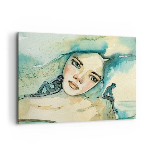 Impression sur toile - Image sur toile - Aquarelle d'un visage de femme avec un motif réfléchissant - 100x70cm - Suis-je bleu? - Décoration murale moderne pour le salon et la chambre ARTTOR
