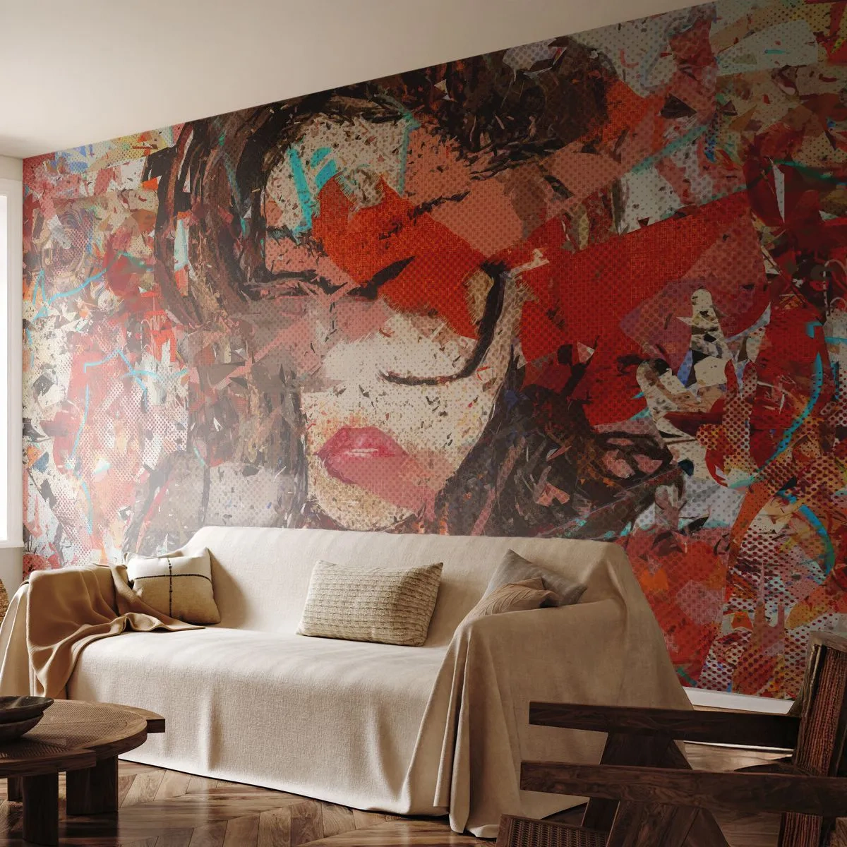 Papier Peint Photo Standard Eco - Personne ne sait ce que tu es vraiment - Abstraction, Portrait d'une femme, Graphique - 400x280 cm