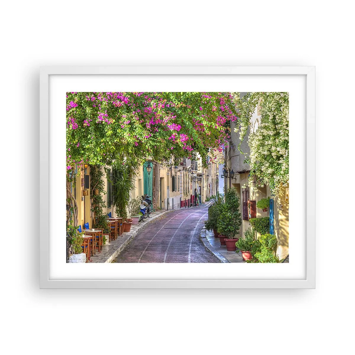 Affiche dans un cadre blanc - Poster - Allée fleurie - 50x40 cm