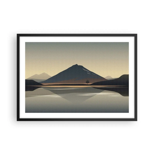 Affiche dans un cadre noir - Poster - Paysage de montagne minimaliste avec reflet dans l'eau - 70x50cm - Reflet de miroir - Décoration murale moderne pour le salon et la chambre ARTTOR