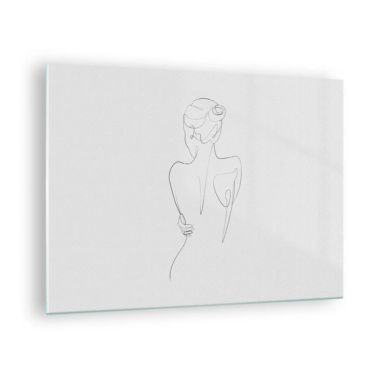 Impression sur verre - Image sur verre - Un croquis délicat d'une seule ligne d'une femme de dos. - 70x50cm - Musique corporelle - Décoration murale moderne pour le salon et la chambre ARTTOR