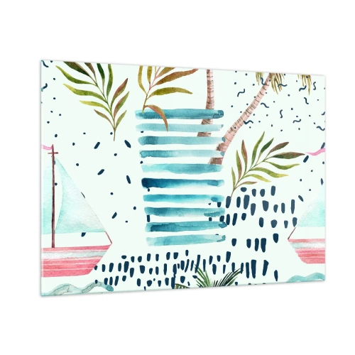Impression sur verre - Image sur verre - Des vacances sous les palmiers - 100x70cm - Des vacances sous les palmiers - Décoration murale moderne pour le salon et la chambre ARTTOR