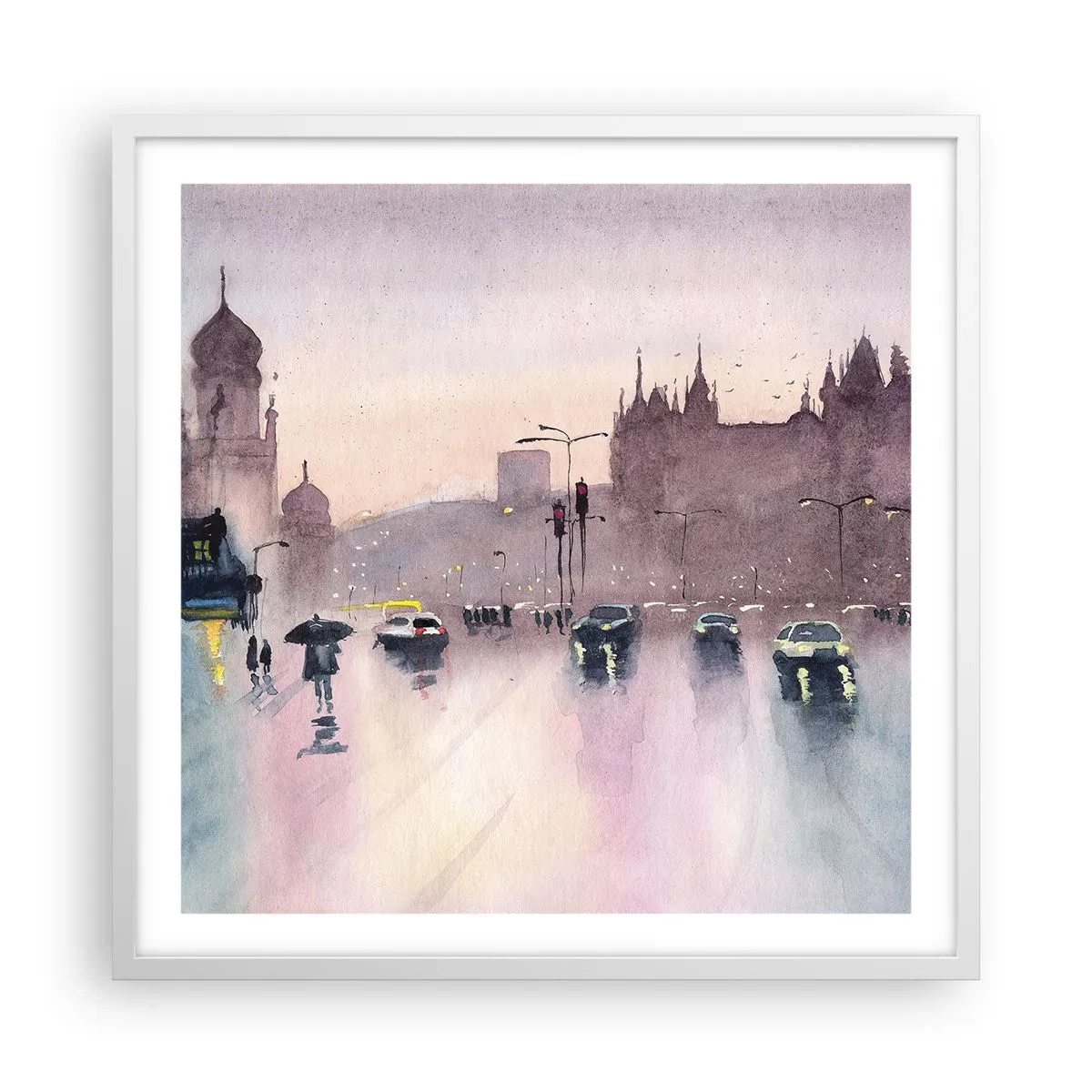 Affiche dans un cadre blanc - Poster - Dans une brume pluvieuse - 60x60 cm