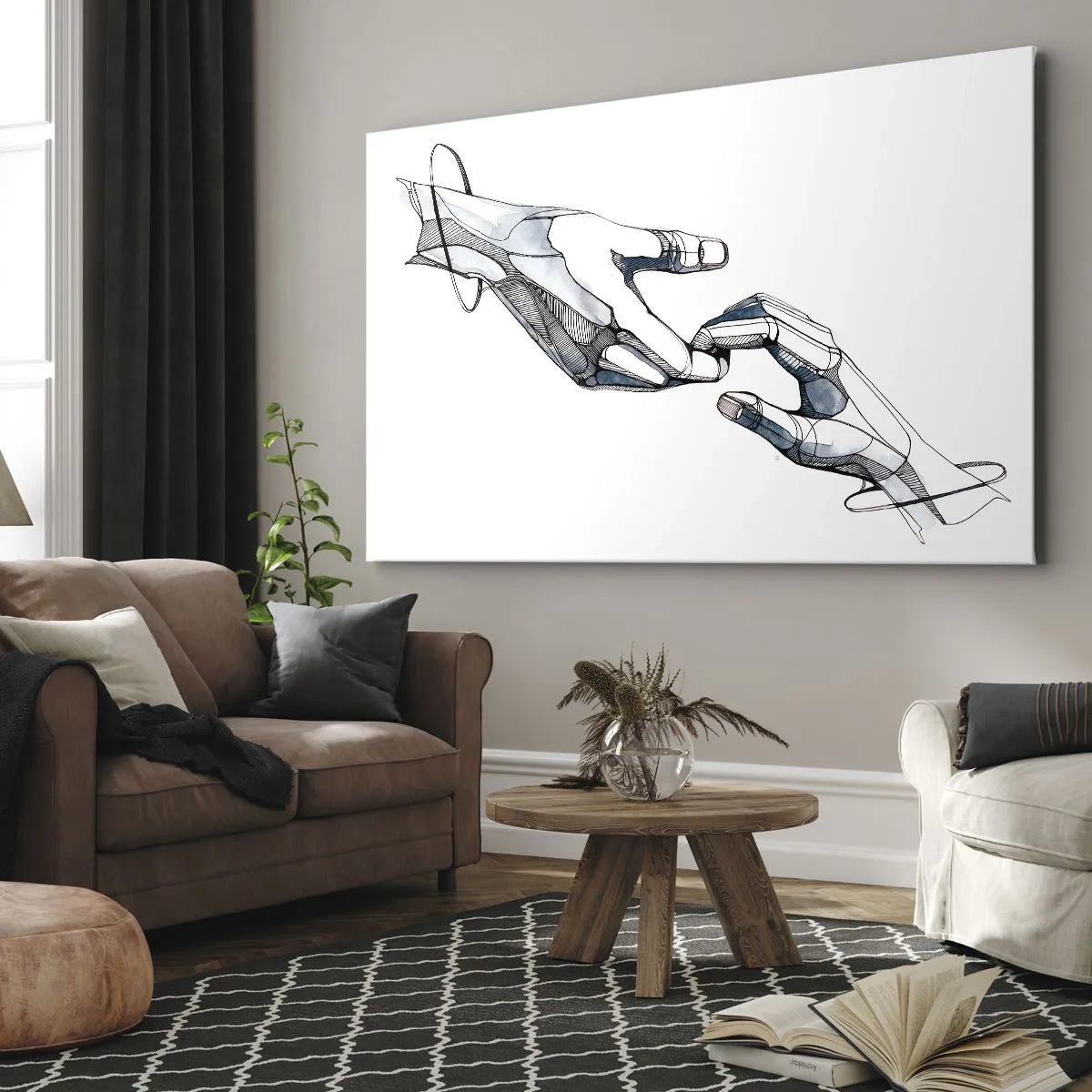 Impression sur toile - Image sur toile - Représentation artistique d'une main dans une forme minimaliste et géométrique - 120x80cm - Un bon geste - Décoration murale moderne pour le salon et la chambre ARTTOR