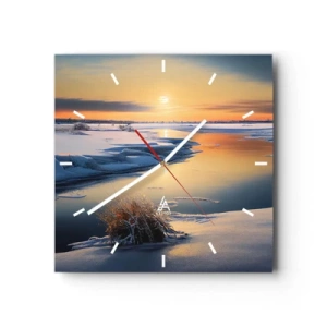 Horloge murale - Pendule murale - Paysage d'hiver avec une rivière au coucher du soleil - 30x30cm - Coucher de soleil d'hiver - Décoration murale moderne pour le salon et la chambre ARTTOR