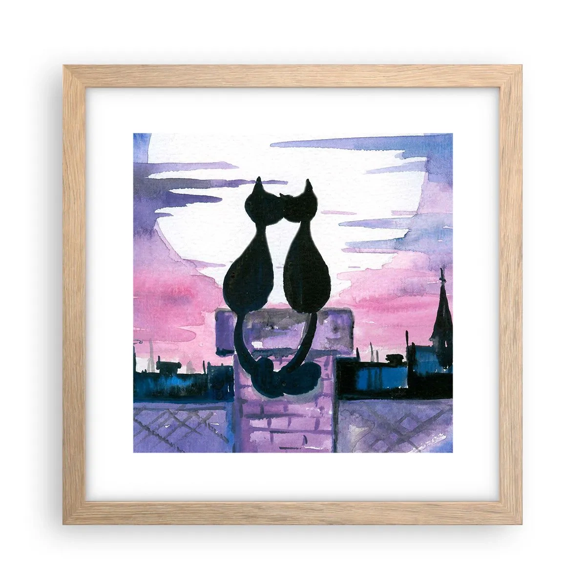 Affiche dans un chêne clair - Poster - Rendez-vous sous la lune - 30x30 cm