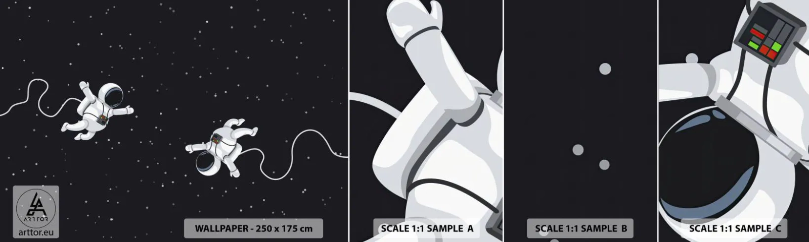 Échantillon De Papier Peint Standard Eco - Sortie cosmique - Abstraction, Astronaute, Cosmos - 100x30 cm