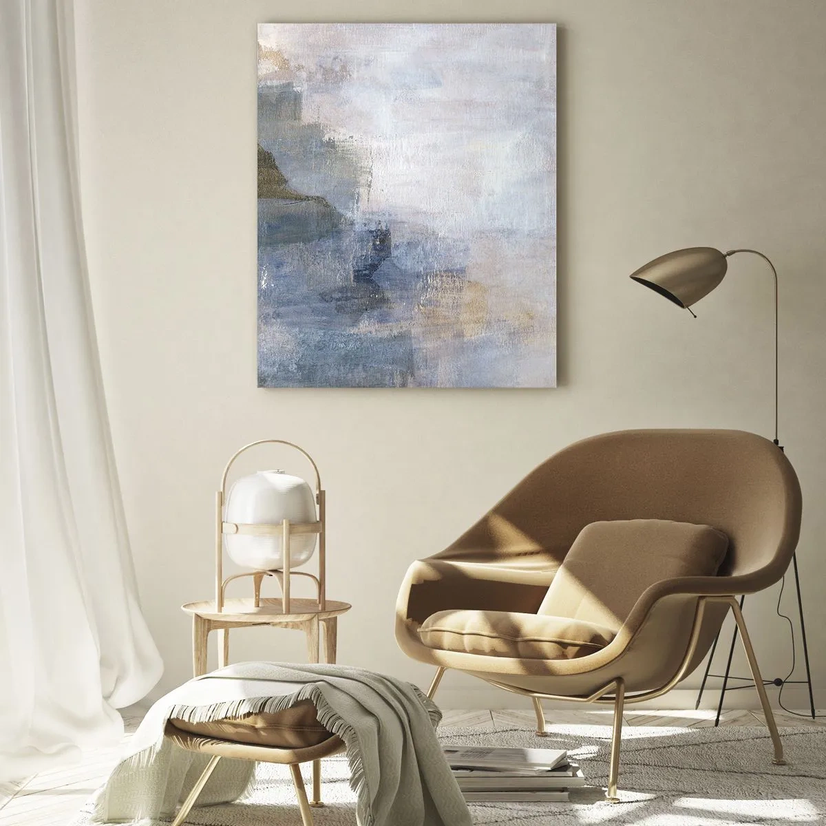 Impression sur verre - Image sur verre - Une composition abstraite dans des tons bleus et beiges froids. - 50x70cm - Tonalités et accords de couleur - Décoration murale moderne pour le salon et la chambre ARTTOR