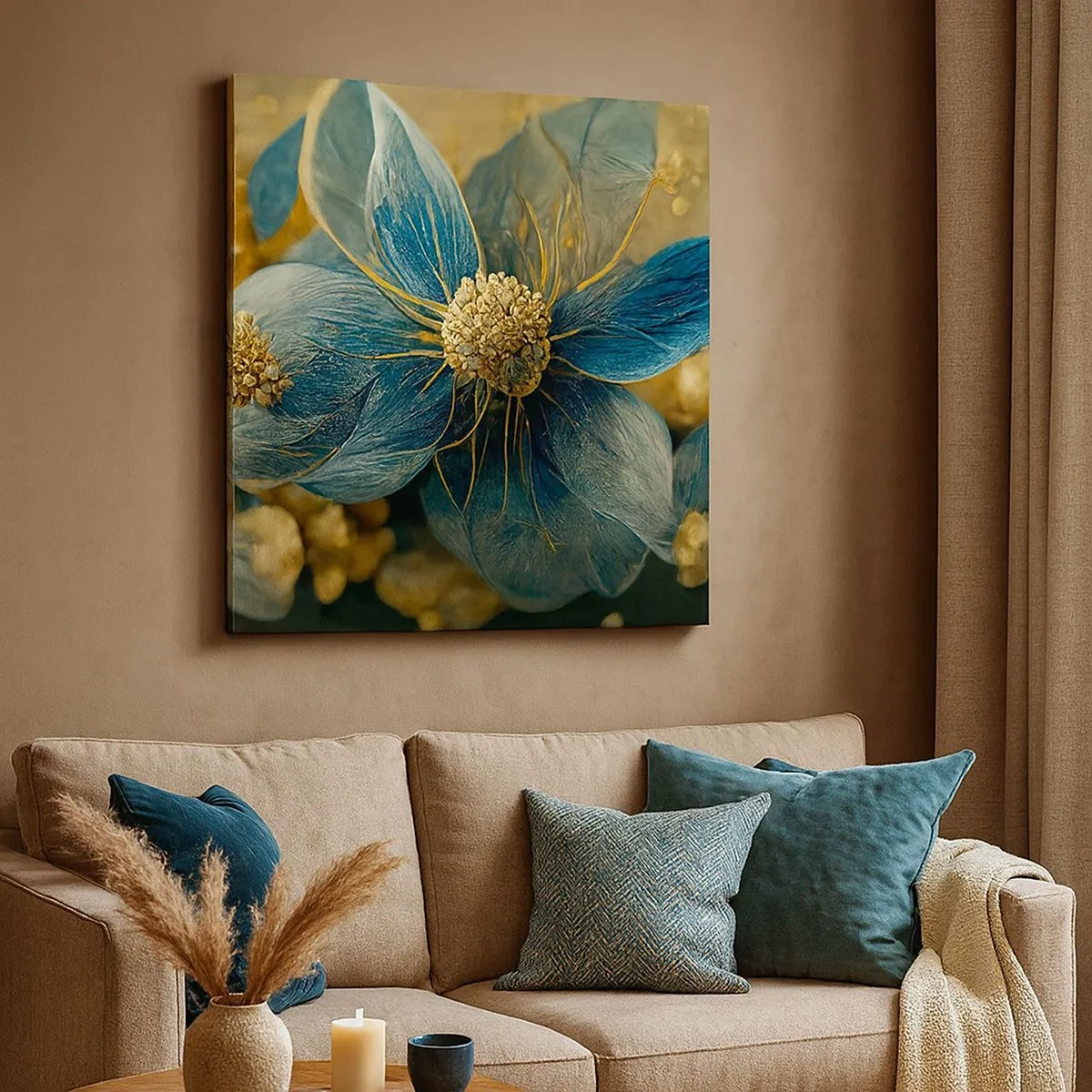 Impression sur toile - Image sur toile - Fleurir avec de l'or - 30x30 cm