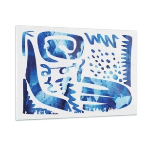 Impression sur verre - Image sur verre - Abstraction bleue dynamique avec des formes géométriques - 120x80cm - Retour aux racines - Décoration murale moderne pour le salon et la chambre ARTTOR