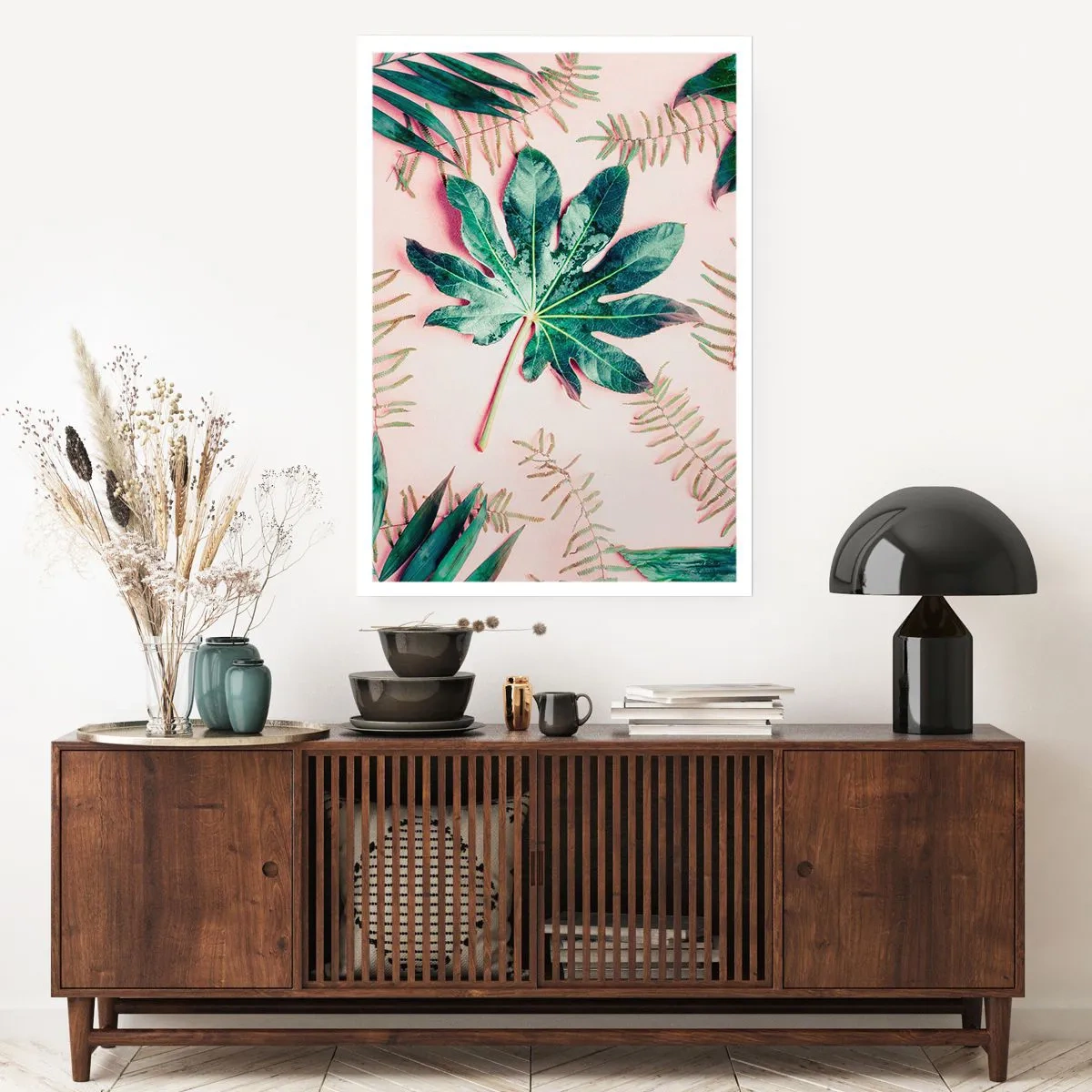 Affiche - Poster - Étude de verdure sur fond rose - 40x50 cm