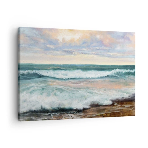 Impression sur toile - Image sur toile - Vagues de la mer contre un ciel nuageux au coucher du soleil - 70x50cm - Ici tu adouciras ton âme - Décoration murale moderne pour le salon et la chambre ARTTOR