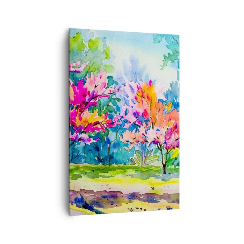 Impression sur toile - Image sur toile - Arbres colorés dans un parc dans un style aquarelle - 80x120cm - Jardin arc-en-ciel à la lumière du printemps - Décoration murale moderne pour le salon et la chambre ARTTOR