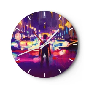 Horloge murale - Pendule murale - Une silhouette sur fond de ville colorée la nuit - 30x30cm - Immergé dans la lumière - Décoration murale moderne pour le salon, la cuisine et la chambre ARTTOR
