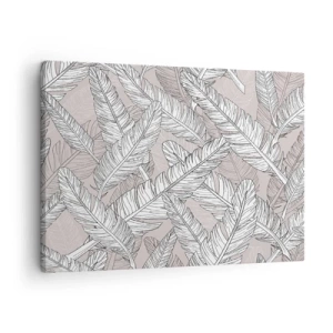 Impression sur toile - Image sur toile - Motif noir et blanc avec des feuilles de bananier sur un fond clair - 70x50cm - Un tourbillon de plumes - Décoration murale moderne pour le salon et la chambre ARTTOR