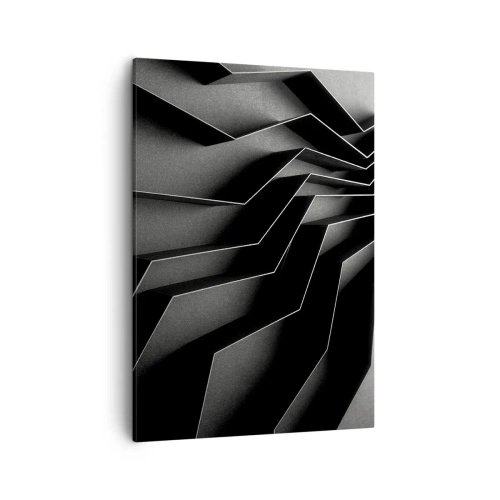 Impression sur toile - Image sur toile - Abstraction en noir et blanc avec des structures géométriques - 50x70cm - Ordre spatial - Décoration murale moderne pour le salon et la chambre ARTTOR