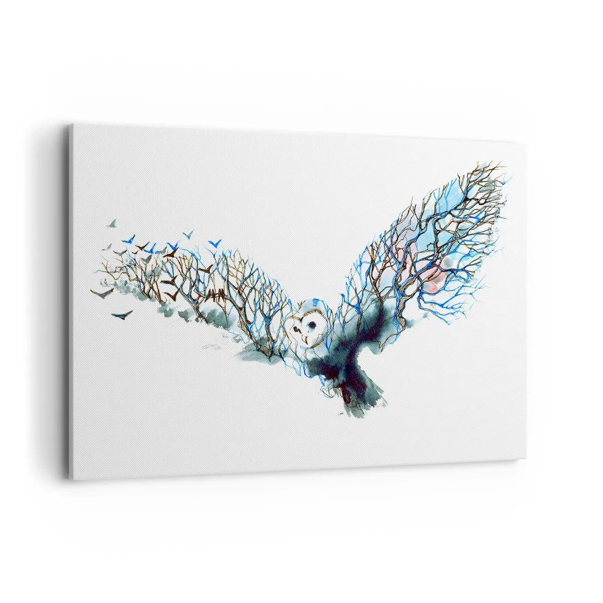 Impression sur toile - Image sur toile - Graphique artistique d'un hibou aux ailes déployées - 100x70cm - Sur les ailes de la forêt - Décoration murale moderne pour le salon et la chambre ARTTOR