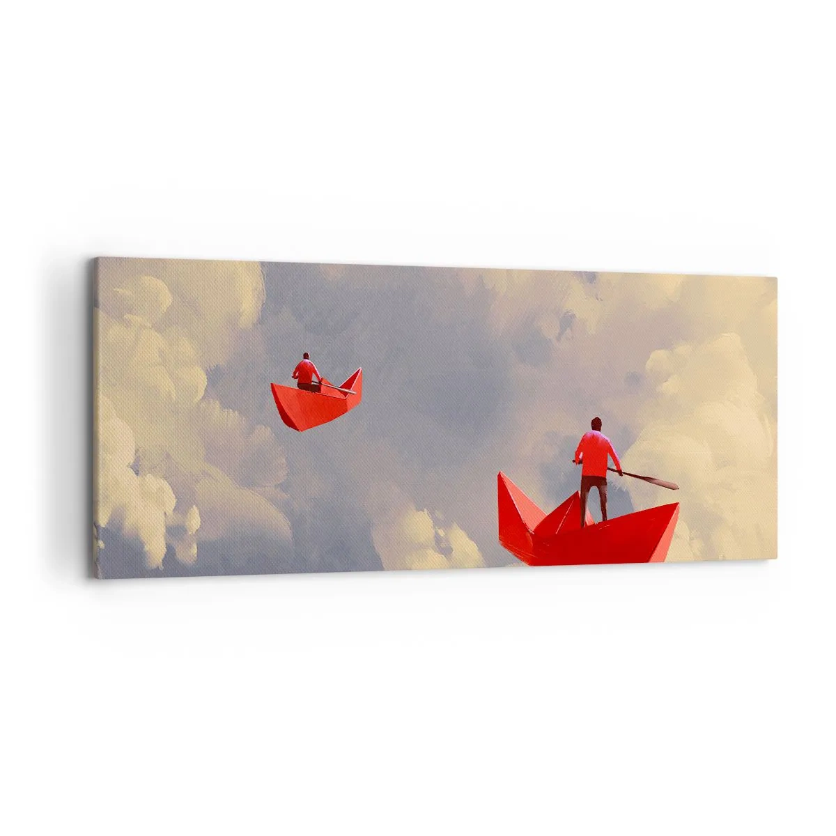 Impression sur toile - Image sur toile - Bateaux en papier rouges flottant dans les nuages - 120x50cm - Expédition des Rêveurs - Décoration murale moderne pour le salon et la chambre ARTTOR