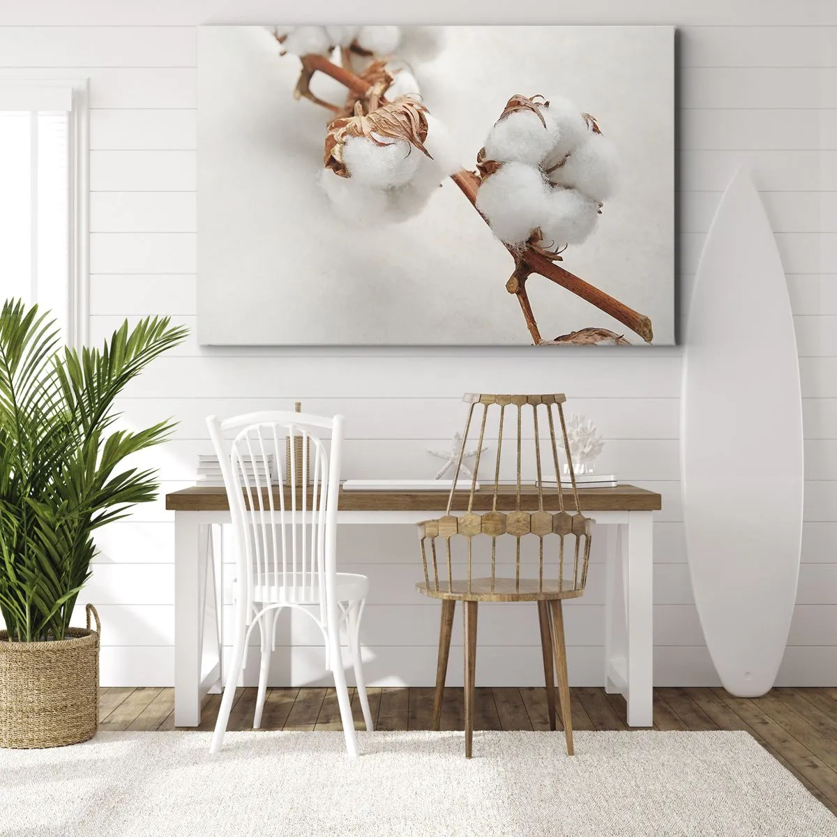 Impression sur toile - Image sur toile - Un brin de coton sur un fond subtil - 70x50cm - Seulement caliner - Décoration murale moderne pour le salon et la chambre ARTTOR