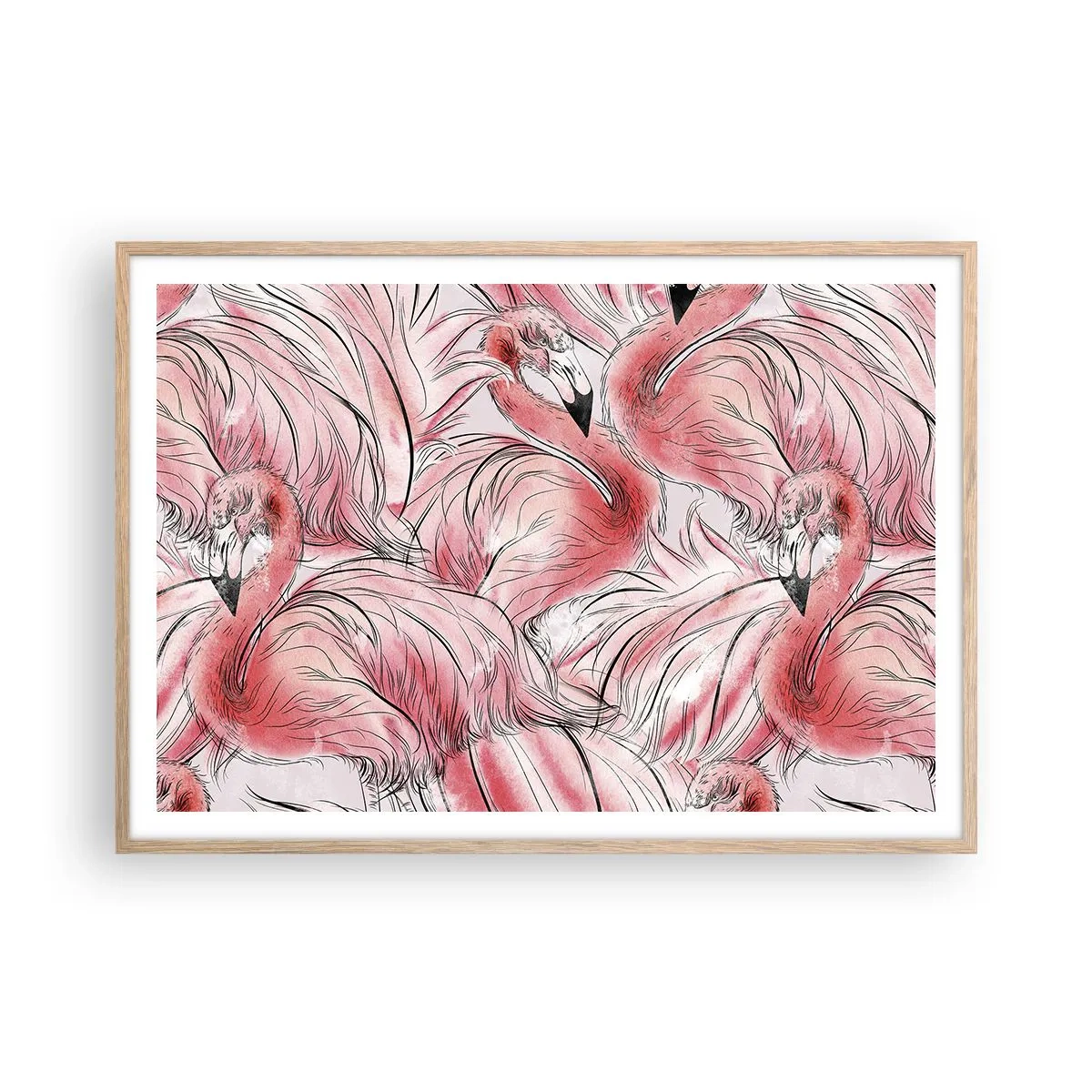 Affiche dans un chêne clair - Poster - Oiseau corps de ballet - 100x70 cm