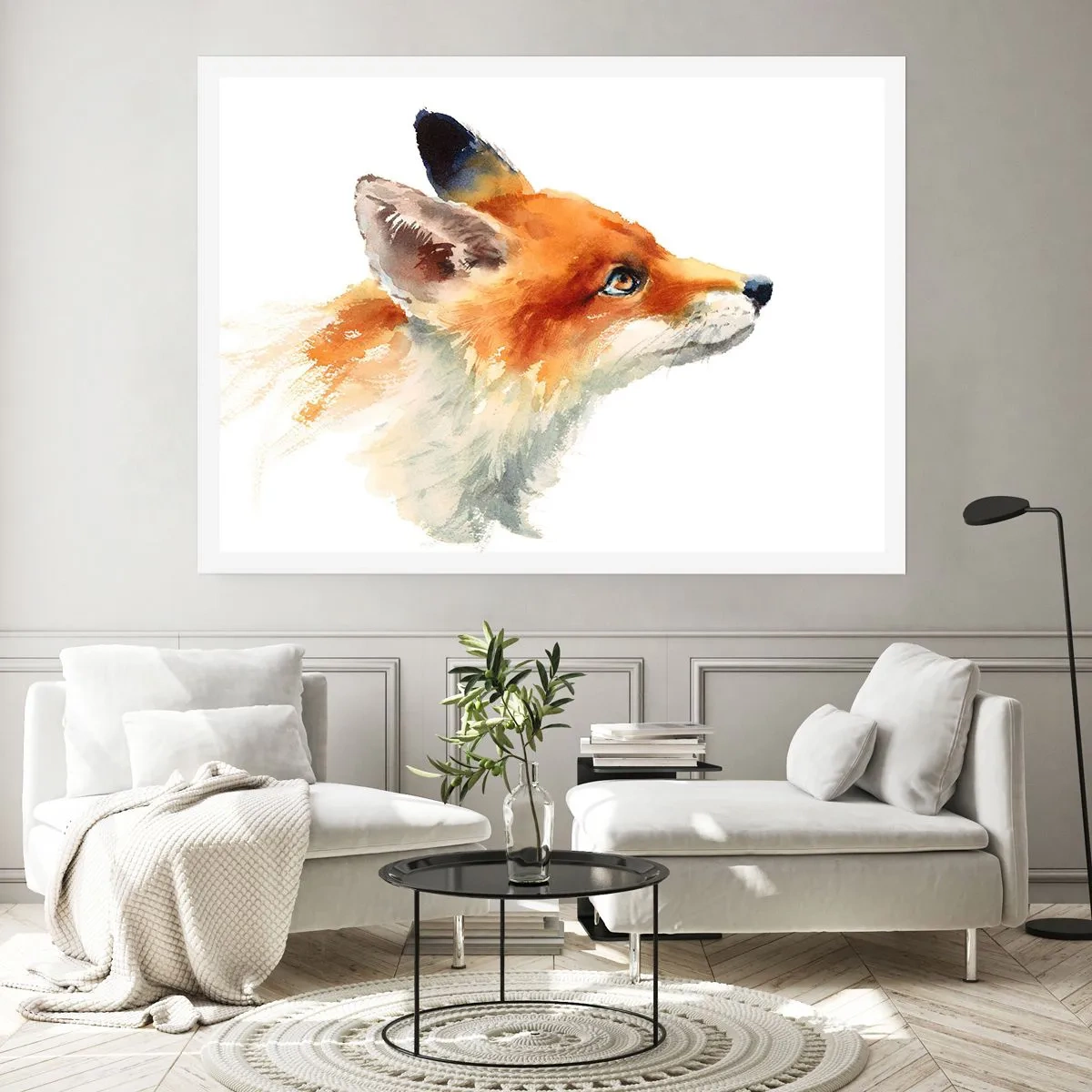 Affiche - Poster - Renard roux en style aquarelle sur fond blanc - 100x70cm - Vous ne pouvez jamais être trop prudent - Décoration murale moderne pour le salon et la chambre ARTTOR