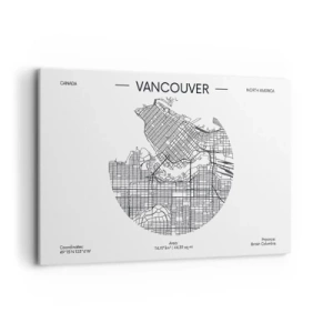 Impression sur toile - Image sur toile - Une carte de Vancouver dans un style minimaliste en noir et blanc - 120x80cm - Anatomie de Vancouver - Décoration murale moderne pour le salon et la chambre ARTTOR