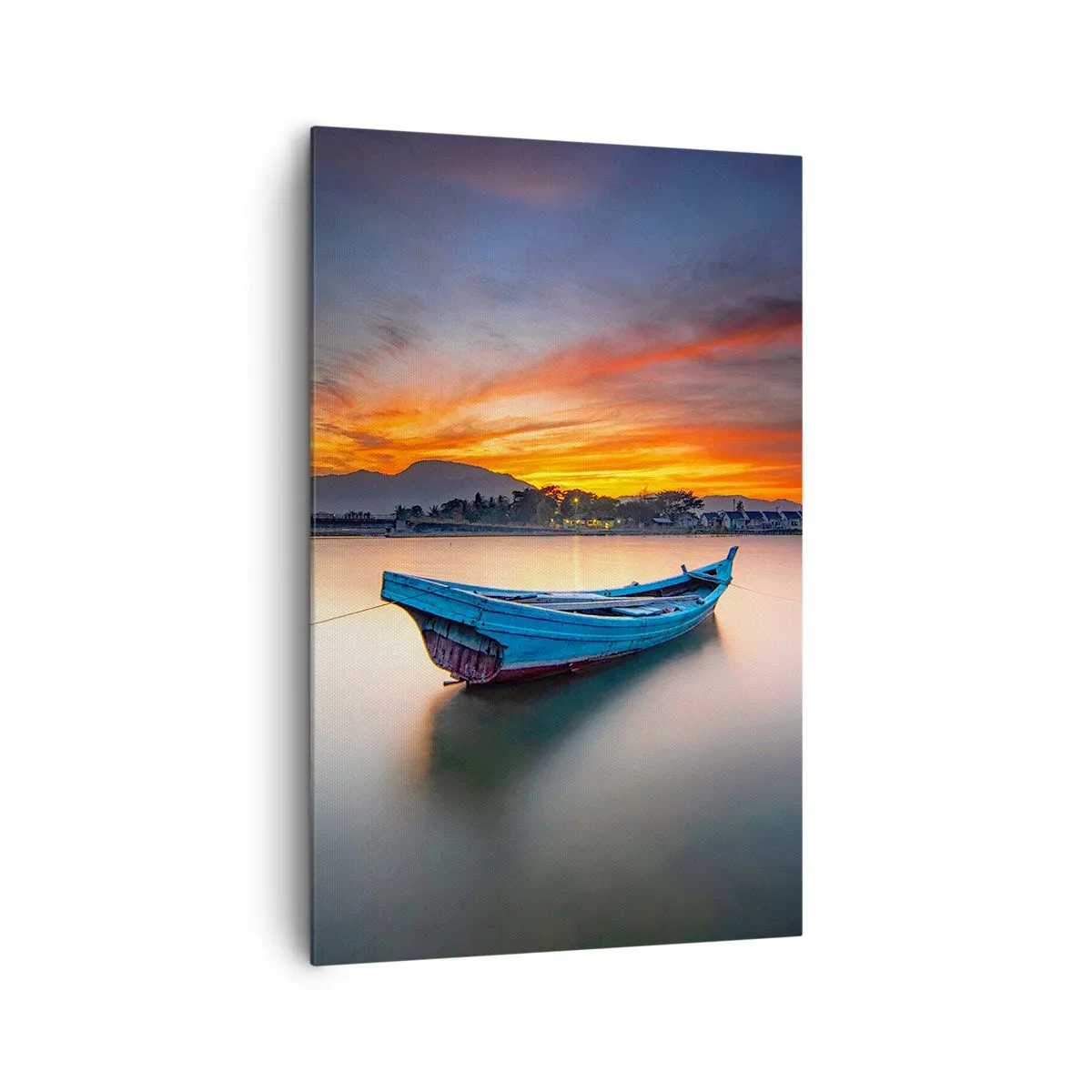 Impression sur toile - Image sur toile - Un bateau sur l'eau pendant un coucher de soleil pittoresque - 80x120cm - Une bonne nuit arrive - Décoration murale moderne pour le salon et la chambre ARTTOR