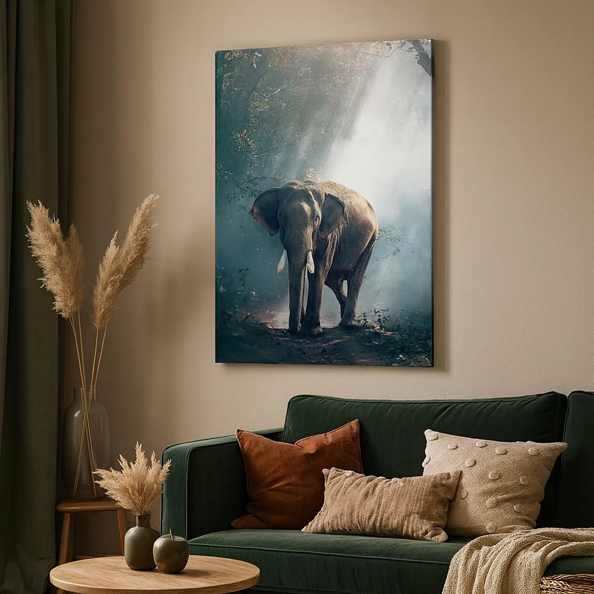 Impression sur toile - Image sur toile - Éléphant dans la lumière de la forêt - 50x70cm - Une balade tranquille - Décoration murale moderne pour le salon et la chambre ARTTOR