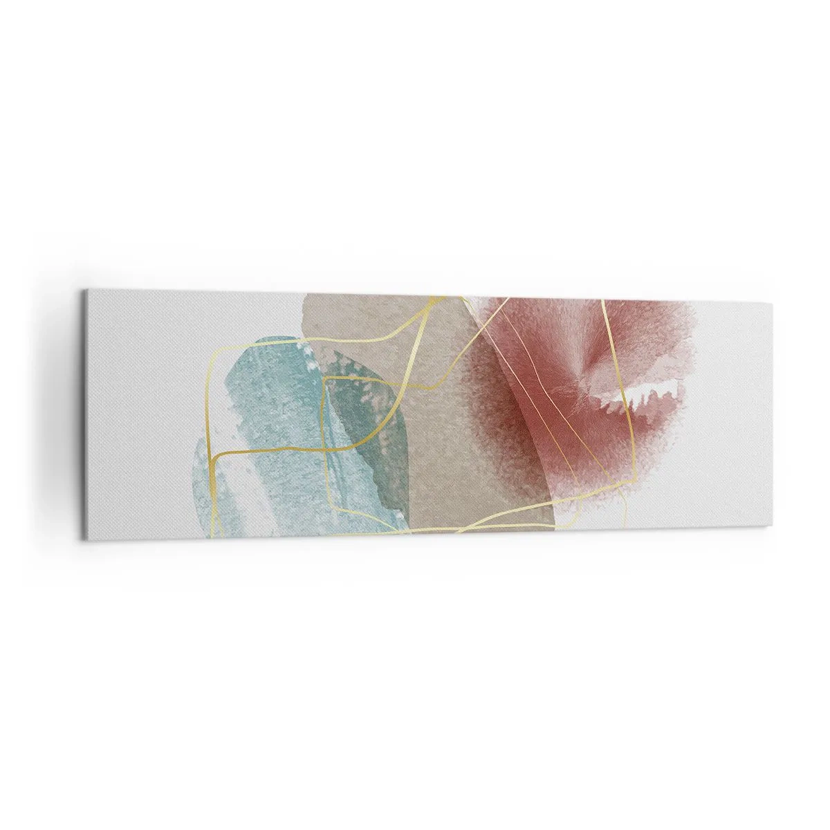 Impression sur toile - Image sur toile - Formes abstraites aux couleurs délicates et aux lignes dorées - 160x50cm - Coraux de l'espace - Décoration murale moderne pour le salon et la chambre ARTTOR