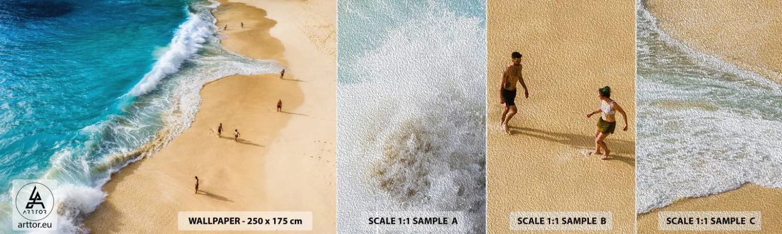 Échantillon de Papier Peint Premium Sand - Et ensuite le soleil, la plage… - Plage, Bord de l'océan, Mer - 100x30 cm