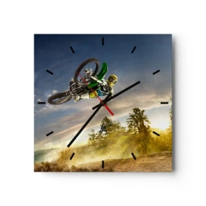 Horloge murale - Pendule murale - Motocycliste dans un saut dynamique - 30x30cm - Activez les émotions ! - Décoration murale moderne pour le salon et la chambre ARTTOR