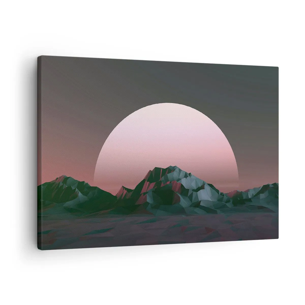 Impression sur toile - Image sur toile - Montagnes géométriques avec le soleil couchant en arrière-plan - 70x50cm - Dans une galaxie voisine - Décoration murale moderne pour le salon et la chambre ARTTOR