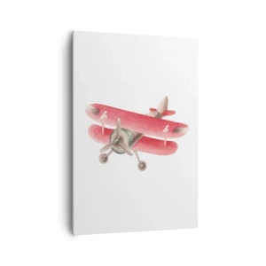 Impression sur toile - Image sur toile - Avion rétro rouge sur fond blanc - 70x100cm - Prêt pour les hauts vols - Décoration murale moderne pour le salon et la chambre ARTTOR