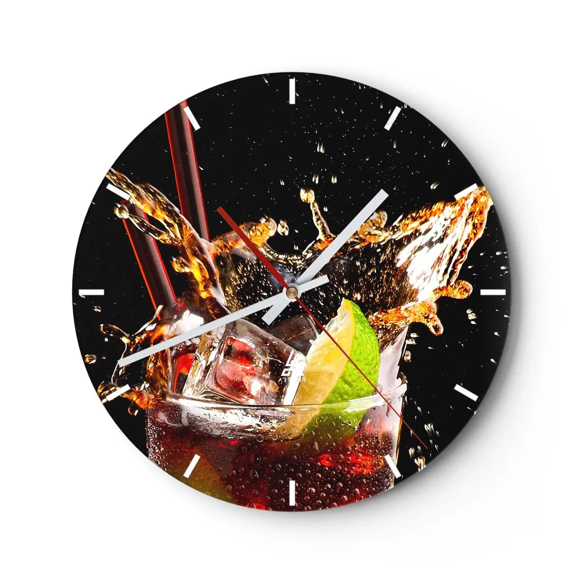 Horloge murale - Pendule murale - Un verre de boisson avec de la glace et du citron vert dans le spray - 30x30cm - Joie et énergie des couleurs - Décoration murale moderne pour le salon, la cuisine et la chambre ARTTOR