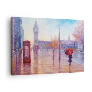 Impression sur toile - Image sur toile - Rue de Londres avec Big Ben un jour de pluie - 70x50cm - Jour automnal londonien - Décoration murale moderne pour le salon et la chambre ARTTOR
