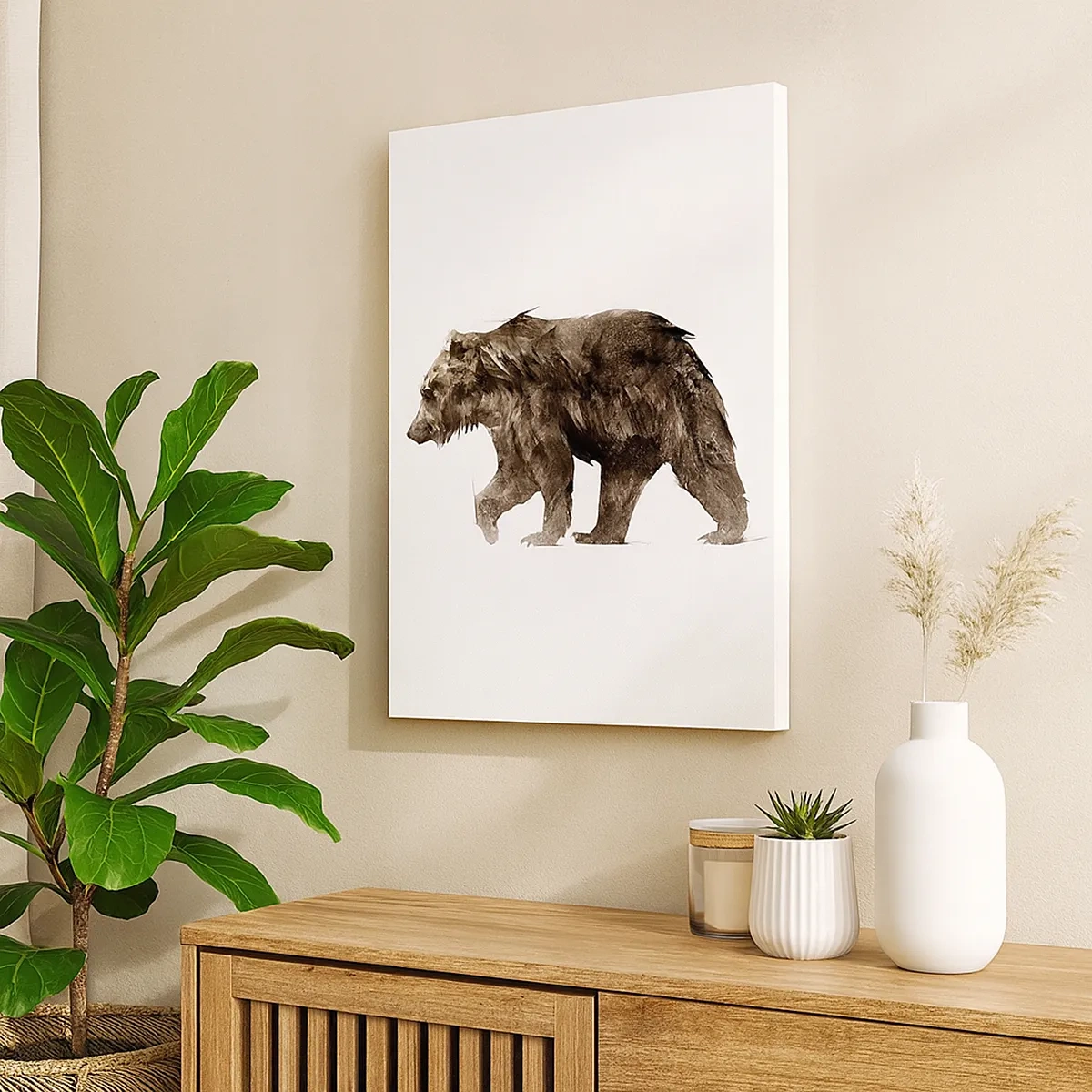 Impression sur toile - Image sur toile - Silhouette artistique d'un ours - 50x70cm - Je porte toujours de la vraie fourrure ! - Décoration murale moderne pour le salon et la chambre ARTTOR