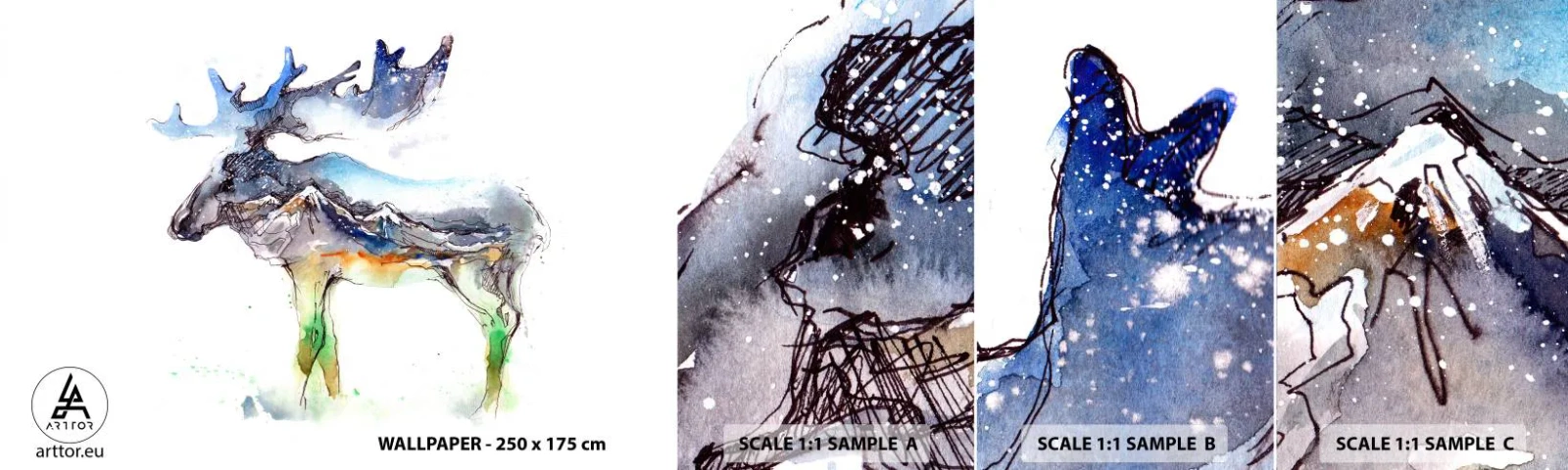 Échantillon De Papier Peint Standard Eco - Le héros d'un conte d'hiver - Abstraction, Élan, Montagnes - 100x30 cm