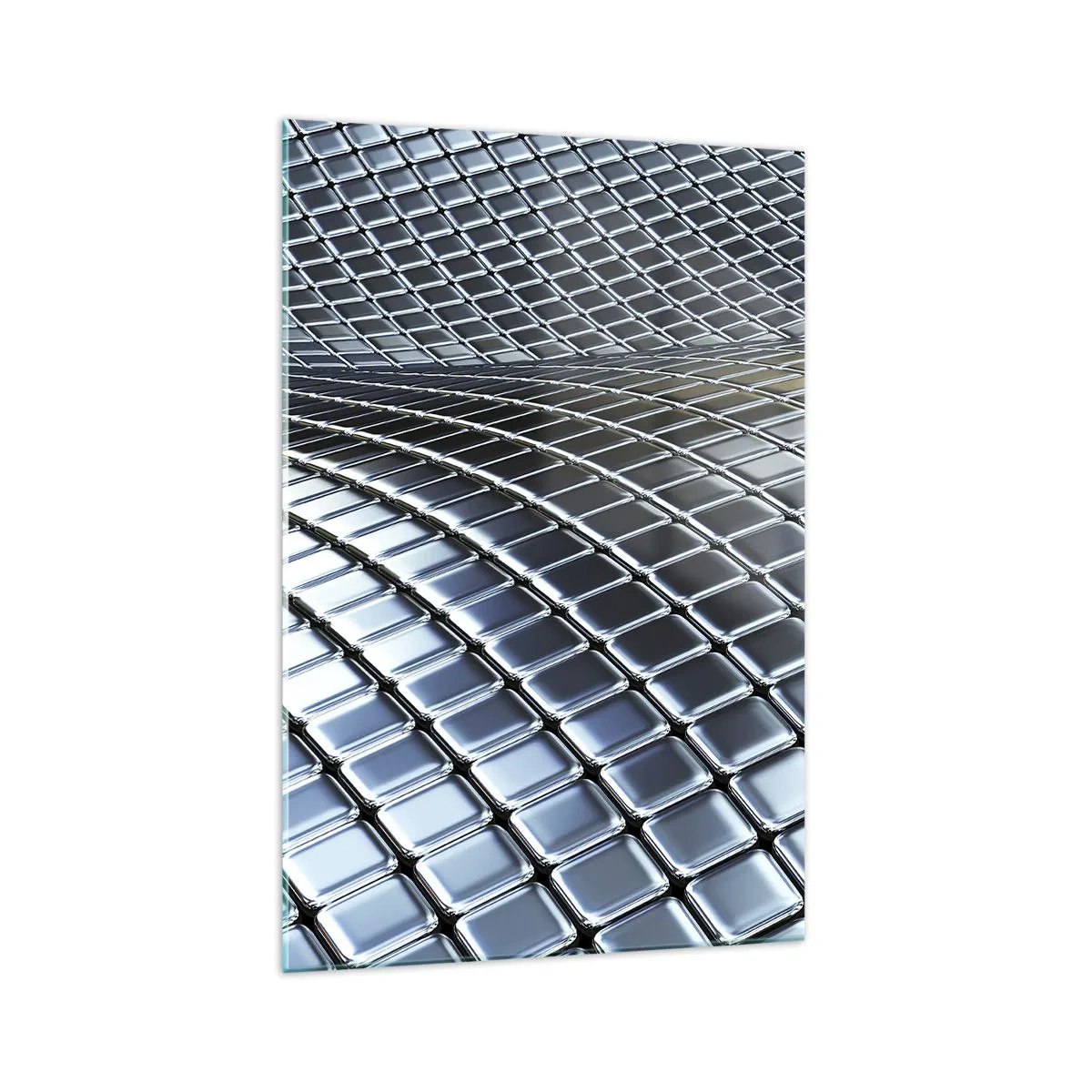 Impression sur verre - Image sur verre - Structure moderne composée de carrés métalliques - 70x100cm - Vague argent métallique - Décoration murale moderne pour le salon et la chambre ARTTOR