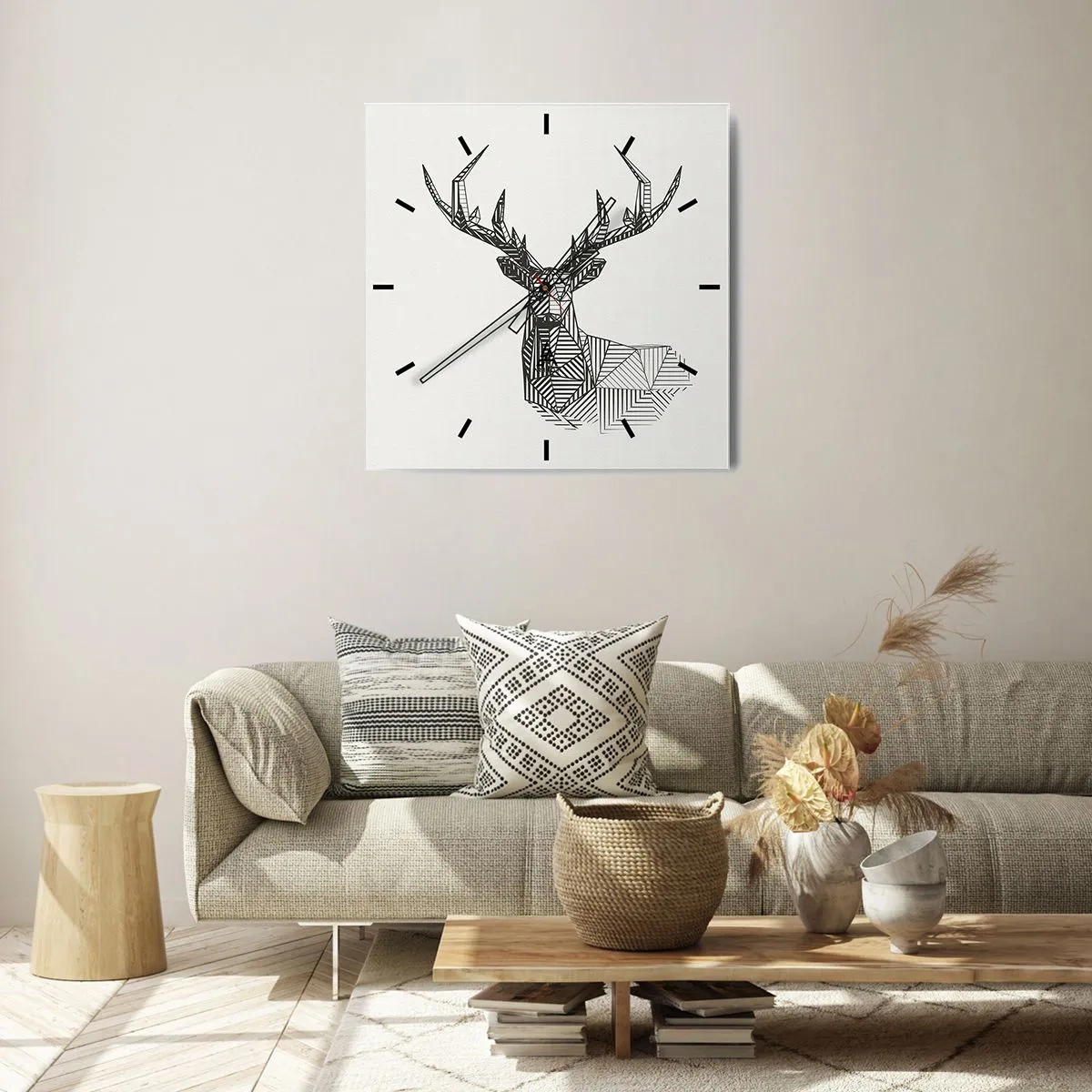 Horloge murale - Pendule murale - Cerf dans un style cubique - 30x30 cm
