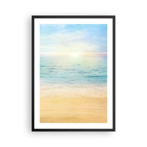 Affiche dans un cadre noir - Poster - Vue paisible sur la plage et la mer au lever du soleil - 50x70cm - Le grand bleu - Décoration murale moderne pour le salon et la chambre ARTTOR