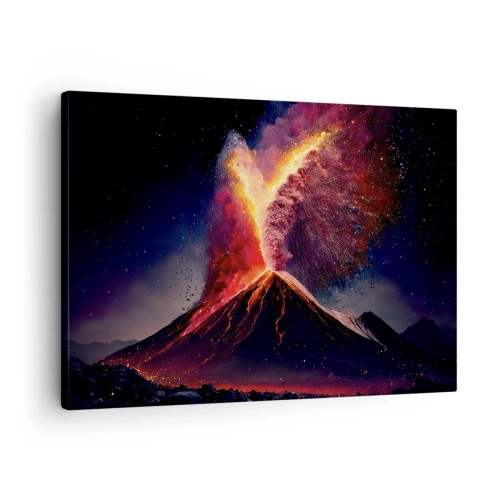 Impression sur toile - Image sur toile - Une éruption volcanique unique la nuit avec des couleurs dynamiques. - 70x50cm - Beauté et horreur - Décoration murale moderne pour le salon et la chambre ARTTOR