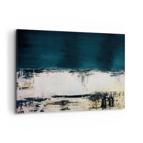 Impression sur toile - Image sur toile - Composition horizontale abstraite dans les tons bleu marine et blanc - 120x80cm - Composition horizontale - Décoration murale moderne pour le salon et la chambre ARTTOR