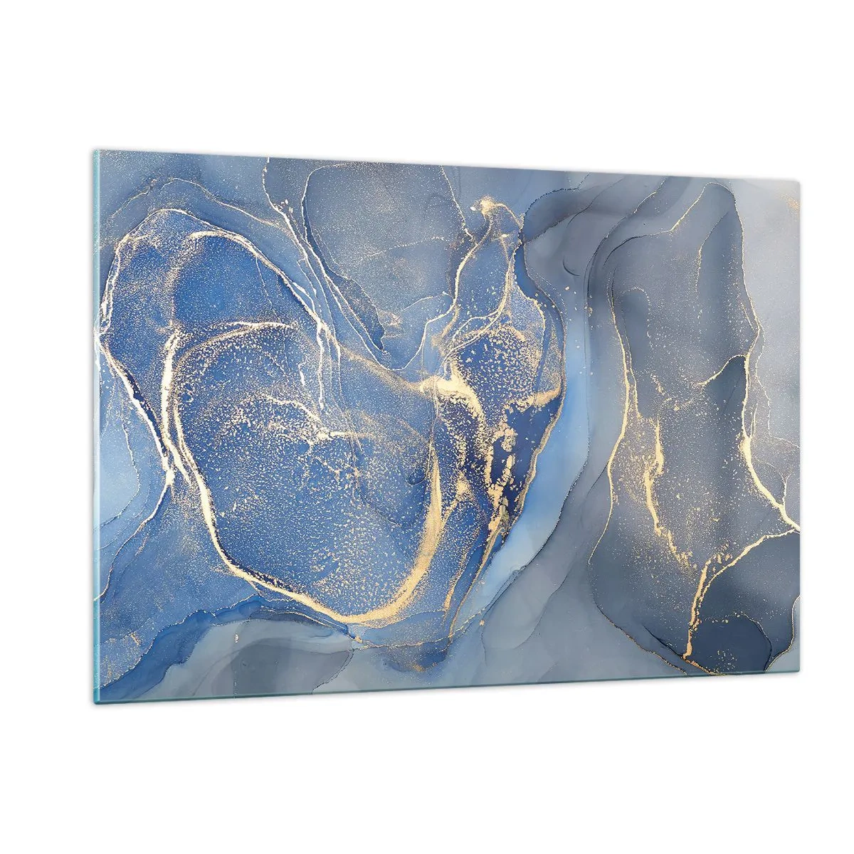 Impression sur verre - Image sur verre - Une composition abstraite dans les tons bleu marine et or - 120x80cm - Poussière d'or - Décoration murale moderne pour le salon et la chambre ARTTOR