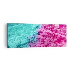 Impression sur toile - Image sur toile - Vagues colorées de turquoise et de rose dans une forme abstraite - 140x50cm - Rencontre finale - Décoration murale moderne pour le salon et la chambre ARTTOR