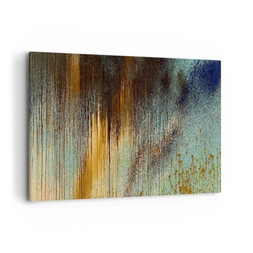 Impression sur toile - Image sur toile - Une composition abstraite de couleurs dans des tons d'or, de marron et de bleu. - 100x70cm - Une composition de couleirs non fortuite - Décoration murale moderne pour le salon et la chambre ARTTOR